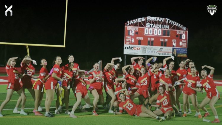 Clearwater Central Catholic won their first flag football game in program history on Thu. Feb. 27, 2025, a 12-0 victory over Indian Rocks Christian (Largo). [Julia Royer/Clearwater Central Catholic]