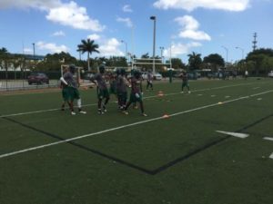 Mater Academy running some drills during spring practice (Photo Credit: Mater Academy Football)