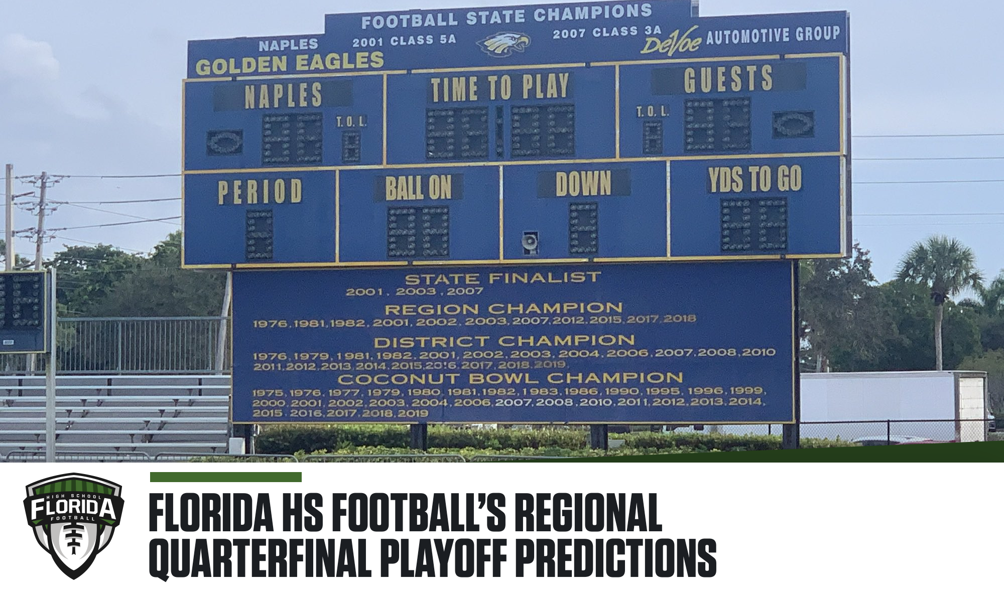 Naples' scoreboard shows off a lot of history of the team from over the years. [Joshua Wilson/FloridaHSFootball.com]