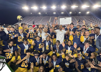 St. Thomas Aquinas won their state-record 14th state championship and their 4th straight state championship, defeating Homestead 38-21 in the Class 3M State Championship game at DRV PNK Stadium in Fort Lauderdale, Fla. on Thursday, December 15, 2022. [Joshua Wilson/FloridaHSFootball.com]