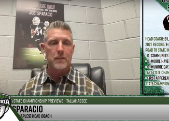 First Baptist Head Coach Billy Sparacio talks to FloridaHSFootball.com Founder & Publisher Joshua Wilson about his team's upcoming appearance in the Class 1S State Championship game. [Joshua Wilson/FloridaHSFootball.com]