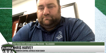 Clearwater Central Catholic Head Coach Chris Harvey talks to FloridaHSFootball.com Founder & Publisher Joshua Wilson about his team's upcoming appearance in the Class 1M State Championship game. [Joshua Wilson/FloridaHSFootball.com]