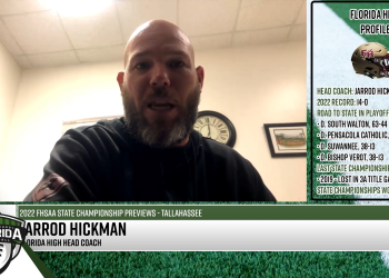 Florida High Head Coach Jarrod Hickman talks to FloridaHSFootball.com Founder & Publisher Joshua Wilson about his team's upcoming appearance in the Class 2S State Championship game. [Joshua Wilson/FloridaHSFootball.com]