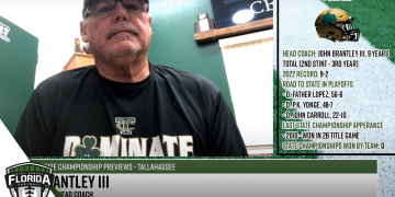Trinity Catholic Head Coach John Brantley III talks to FloridaHSFootball.com Founder & Publisher Joshua Wilson about his team's upcoming appearance in the Class 1S State Championship game. [Joshua Wilson/FloridaHSFootball.com]