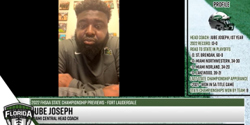 Miami Central HC Jube Joseph talks to FloridaHSFootball.com Founder & Publisher Joshua Wilson about his team's upcoming appearance in the Class 2M State Championship game. [Joshua Wilson/FloridaHSFootball.com]