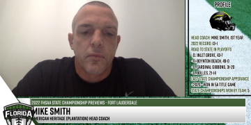 American Heritage (Plantation) HC Mike Smith talks to FloridaHSFootball.com Founder & Publisher Joshua Wilson about his team's upcoming appearance in the Class 2M State Championship game. [Joshua Wilson/FloridaHSFootball.com]