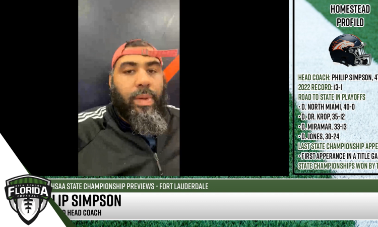 Homestead Head Coach Philip Simpson talks to FloridaHSFootball.com Founder & Publisher Joshua Wilson about his team's upcoming appearance in the Class 3M State Championship game. [Joshua Wilson/FloridaHSFootball.com]