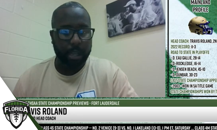 Mainland Head Coach Travis Roland talks to FloridaHSFootball.com Founder & Publisher Joshua Wilson about his team's upcoming appearance in the Class 3S State Championship game. [Joshua Wilson/FloridaHSFootball.com]