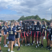 Alonso and Robinson celebrate on the field after winning the FHSAA Class 2A and Class 1A girls flag football state championships at Mandarin High School in Jacksonville, Fla. on Sat. May 13, 2023. [Photo by Robert Rahn, FloridaHSFootball.com]