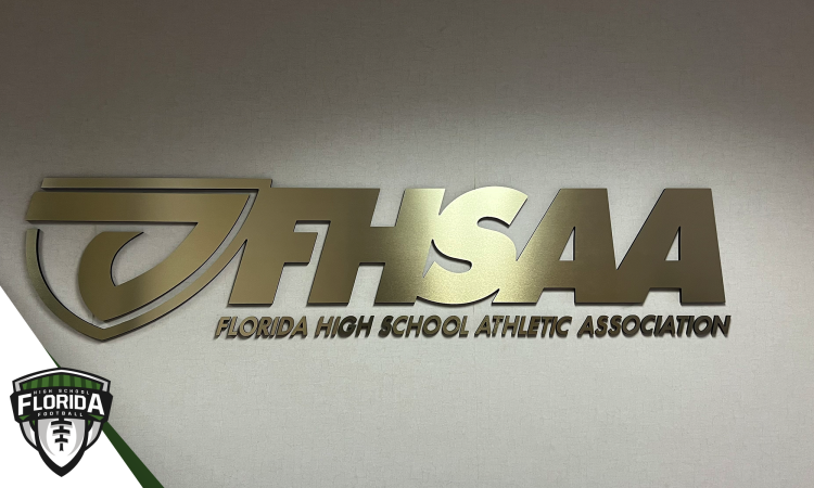 Florida High School Athletic Association logo on display at the FHSAA offices in Gainesville, Fla. [Photo by Joshua Wilson/FloridaHSFootball.com]