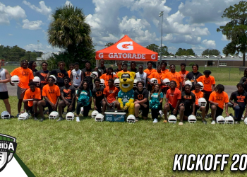 The Hawthorne Hornets football team was surprised with 60 all-new white helmets by the Jacksonville Jaguars and Gatorade on Thu. August 3, 2023 at Hawthorne Middle/High School in Hawthorne, Fla. [Joshua Wilson/FloridaHSFootball.com]