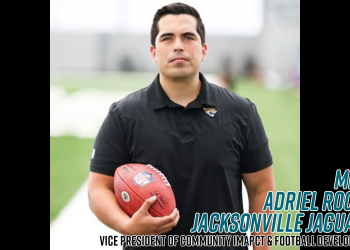 Adriel Rocha has been with the Jacksonville Jaguars since 2016 and was promoted to Vice President of Community Impact & Football Development [Submitted Photo by the Jacksonville Jaguars]