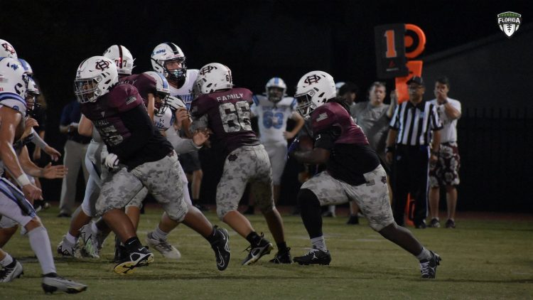 Oak Hall RB Abram Jerkins carries the ball for the Eagles in their 70-14 victory over Seven Rivers Christian (Lecanto) on Fri. Sept. 8, 2023 [Joshua Wilson/FloridaHSFootball.com]