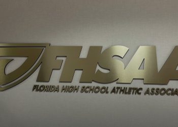 Florida High School Athletic Association logo on display at the FHSAA offices in Gainesville, Fla. [Photo by Joshua Wilson/FloridaHSFootball.com]