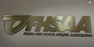 Florida High School Athletic Association logo on display at the FHSAA offices in Gainesville, Fla. [Photo by Joshua Wilson/FloridaHSFootball.com]