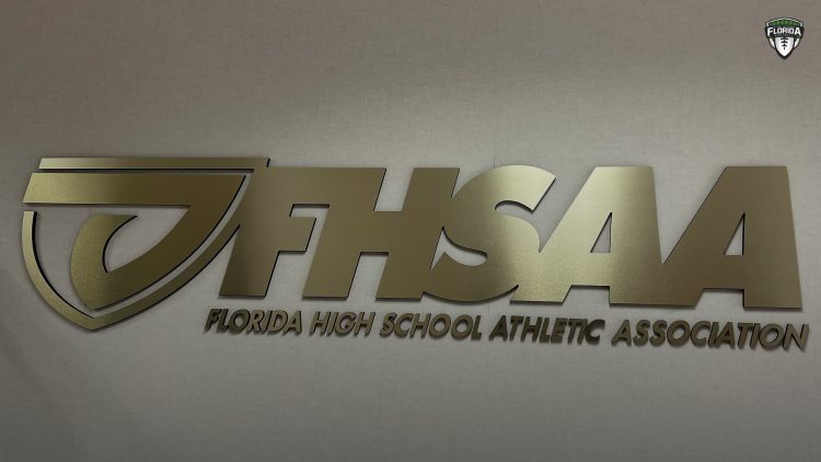 Florida High School Athletic Association logo on display at the FHSAA offices in Gainesville, Fla. [Photo by Joshua Wilson/FloridaHSFootball.com]