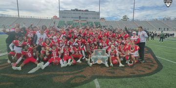 Cardinal Mooney (Sarasota) defeated Trinity Catholic (Ocala) to win the first state championship in 51 years on Fri. Dec. 8, 2023 at Bragg Memorial Stadium in Tallahassee, Fla. [Joshua Wilson/FloridaHSFootball.com]