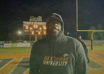 Hawthorne head coach Cornelius Ingram talks to FloridaHSFootball.com after his Hornets defeated Blountstown 49-0 on Thu. Nov. 30, 2023 in the Class 1R state semifinals. [Joshua Wilson/FloridaHSFootball.com]