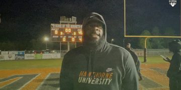 Hawthorne head coach Cornelius Ingram talks to FloridaHSFootball.com after his Hornets defeated Blountstown 49-0 on Thu. Nov. 30, 2023 in the Class 1R state semifinals. [Joshua Wilson/FloridaHSFootball.com]