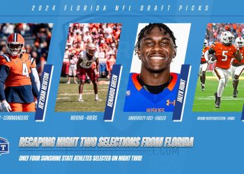 Four athletes from the Sunshine State were selected in the second and third rounds of the 2024 NFL Draft on Friday, April 26, 2024. [Photo Credits: University of Illinois Athletics; Florida State University Athletics; Houston Christian University Athletics; University of Miami (FL) Athletics]