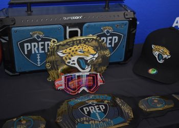 Jaguars PREP display at the 2024 Jaguars All-PREP Flag Football recognition event held at Academy Sports + Outdoors on Southside Blvd. on Wed. May 8, 2024, in Jacksonville, Fla. [Joshua Wilson/FloridaHSFootball.com]