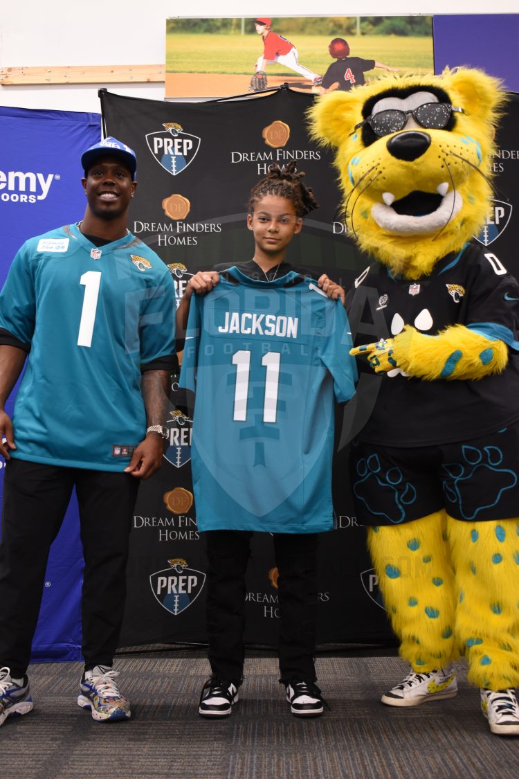 ATH Kyra Jackson, Ed White (Jacksonville) at the 2024 Jaguars All-PREP Flag Football recognition event held at Academy Sports + Outdoors on Southside Blvd. on Wed. May 8, 2024, in Jacksonville, Fla. [Joshua Wilson/FloridaHSFootball.com]