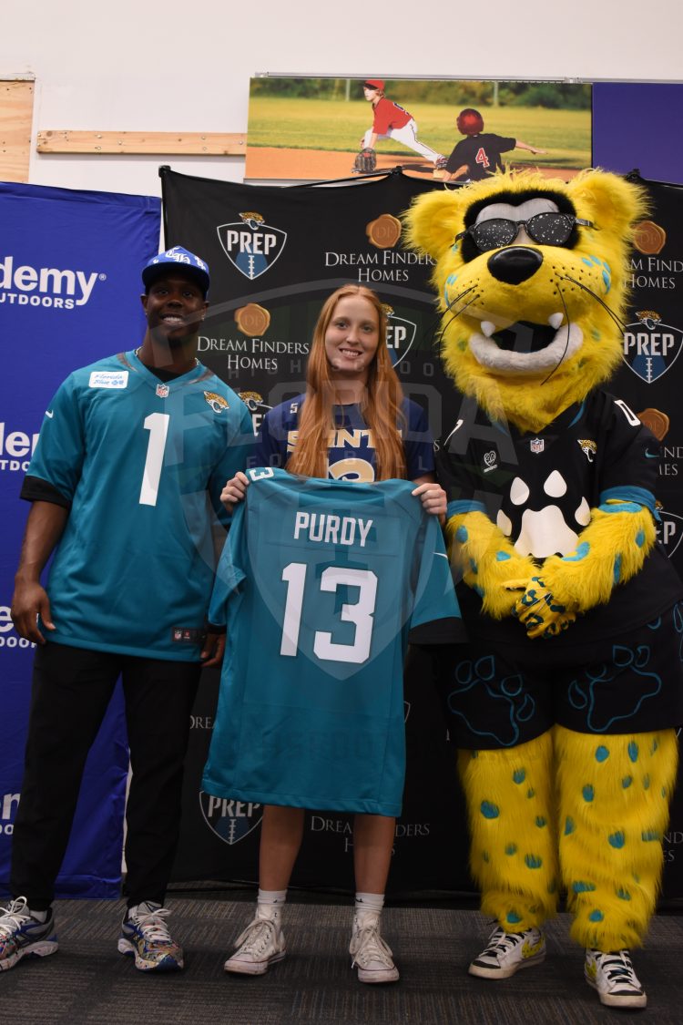 QB Ashley Purdy, Sandalwood (Jacksonville) at the 2024 Jaguars All-PREP Flag Football recognition event held at Academy Sports + Outdoors on Southside Blvd. on Wed. May 8, 2024, in Jacksonville, Fla. [Joshua Wilson/FloridaHSFootball.com]