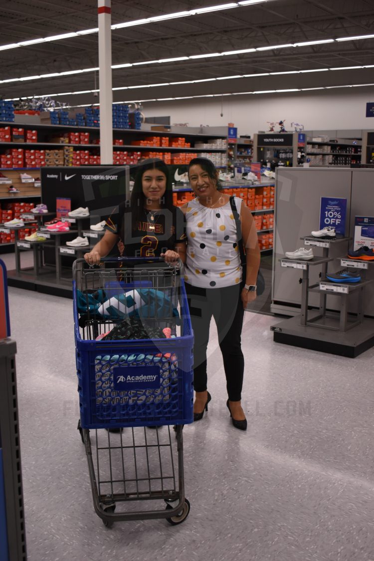 Crescent City LB/RB/S Paola Cruz poses with her mother during the 2024 Jaguars All-PREP Flag Football recognition event held at Academy Sports + Outdoors on Southside Blvd. on Wed. May 8, 2024, in Jacksonville, Fla. [Joshua Wilson/FloridaHSFootball.com]