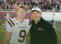 Matt Brunson (right) with his son Joe after the 2020 FHSAA Class 1A State Championship game at Doak Campbell Stadium in Tallahassee, Fla. [Joshua Wilson/FloridaHSFootball.com]