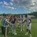 Middleburg and Oak Hall captains shake hands at midfield prior to their spring football game on Thu. May 23, 2024 in Gainesville, Fla. [Joshua Wilson/FloridaHSFootball.com]