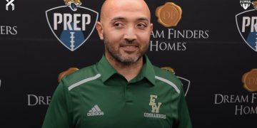 Ed White (Jacksonville) Flag Football Head Coach Bachir Saoud poses after being named the 2024 Coach of the Year at the 2024 Jaguars All-PREP Flag Football recognition event held at Academy Sports + Outdoors on Southside Blvd. on Wed. May 8, 2024, in Jacksonville, Fla. [Joshua Wilson/FloridaHSFootball.com]