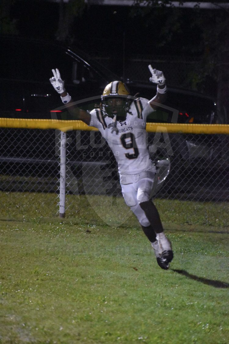 Daionte "DJ" Hicks celebrates the second of his two touchdowns he scored for Buchholz (Gainesville) in their game against city rival Eastside (Gainesville) on Fri. Sept. 6, 2024 at Citizens FIeld in Gainesville. [Joshua Wilson/FloridaHSFootball.com]