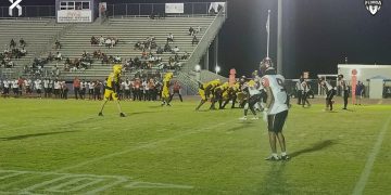 Despite the storied history of Columbia (Lake City) and Hillsborough (Tampa) programs, the two met for the first time on the gridiron in Lake City. In the end the Tigers shutout the visiting Terriers 20-0. [Hunter Williams/For FloridaHSFootball.com]