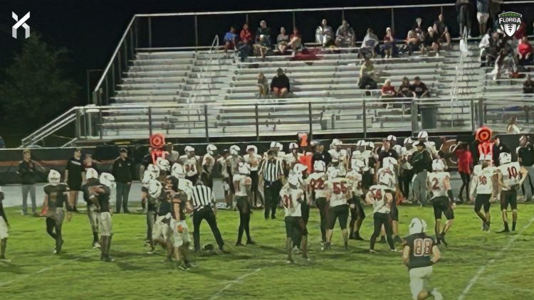 Bishop Kenny (Jacksonville) took to the field after a soggy delay and defeated Tocoi Creek (St. Augustine) on the road. [Marty Pallman/For FloridaHSFootball.com]