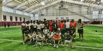 Booker T. Washington (Miami) seen here at an FSU camp in June will be in the Class 2A playoffs as a No. 1 seed in 2A-Region 4. [@MiamiBTW_FB/X]