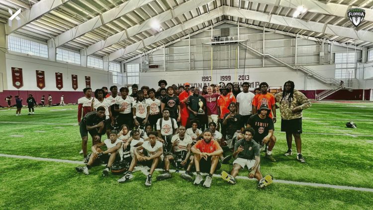 Booker T. Washington (Miami) seen here at an FSU camp in June will be in the Class 2A playoffs as a No. 1 seed in 2A-Region 4. [@MiamiBTW_FB/X]