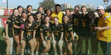 The Steinbrenner Warriors recently at the 2025 Tampa Bay Buccaneers Girls Flag Football Preseason Classic in Tampa, Fla. [@SteinbrennerFFB/X]