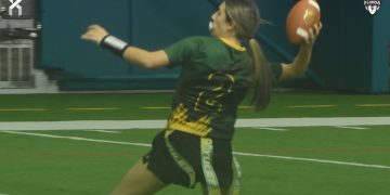 Yulee QB Brooke Reid is one of five players up for Northeast Florida Flag Football Player of the Week for Week 1. [Joshua Wilson/FloridaHSFootball.com]