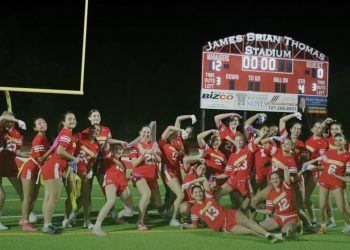 Clearwater Central Catholic won their first flag football game in program history on Thu. Feb. 27, 2025, a 12-0 victory over Indian Rocks Christian (Largo). [Julia Royer/Clearwater Central Catholic]