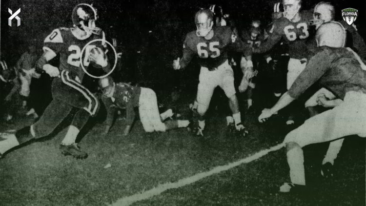 The FHSAA established the first playoff rules for football in 1963 which led to the meeting of Robinson (Tampa) and Coral Gables for the Class AA State Championship in this photo that was published in the now-defunct  Miami News on Sat. Dec. 14, 1963. [Associated Press Wirephoto, The Miami News via Newspapers.com]