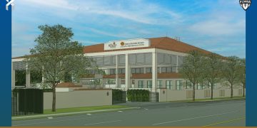 Rendering shows the planned Dream Finders Homes Athletic Performance Center on the Upper School San Jose campus. [Courtesy of The Bolles School]