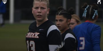 Spurce Creek's Nina Macy returned an INT for a touchdown in the No. 17 Hawk's bounce back win over Matanzas (Palm Coast) on Thursday night. [Joshua Wilson/FloridaHSFootball.com]