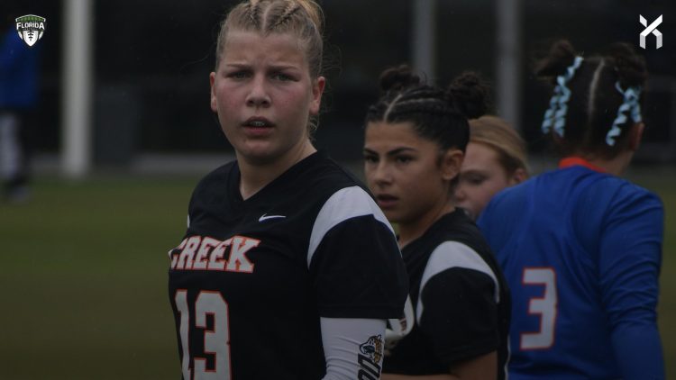 Spurce Creek's Nina Macy returned an INT for a touchdown in the No. 17 Hawk's bounce back win over Matanzas (Palm Coast) on Thursday night. [Joshua Wilson/FloridaHSFootball.com]