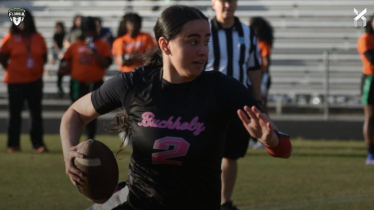 Buchholz (Gainesville) QB Isabella Alexander runs with the ball during their game against Eastside (Gainesville) on Friday, March 6, 2026. [Joshua Wilson/FloridaHSFootball.com]